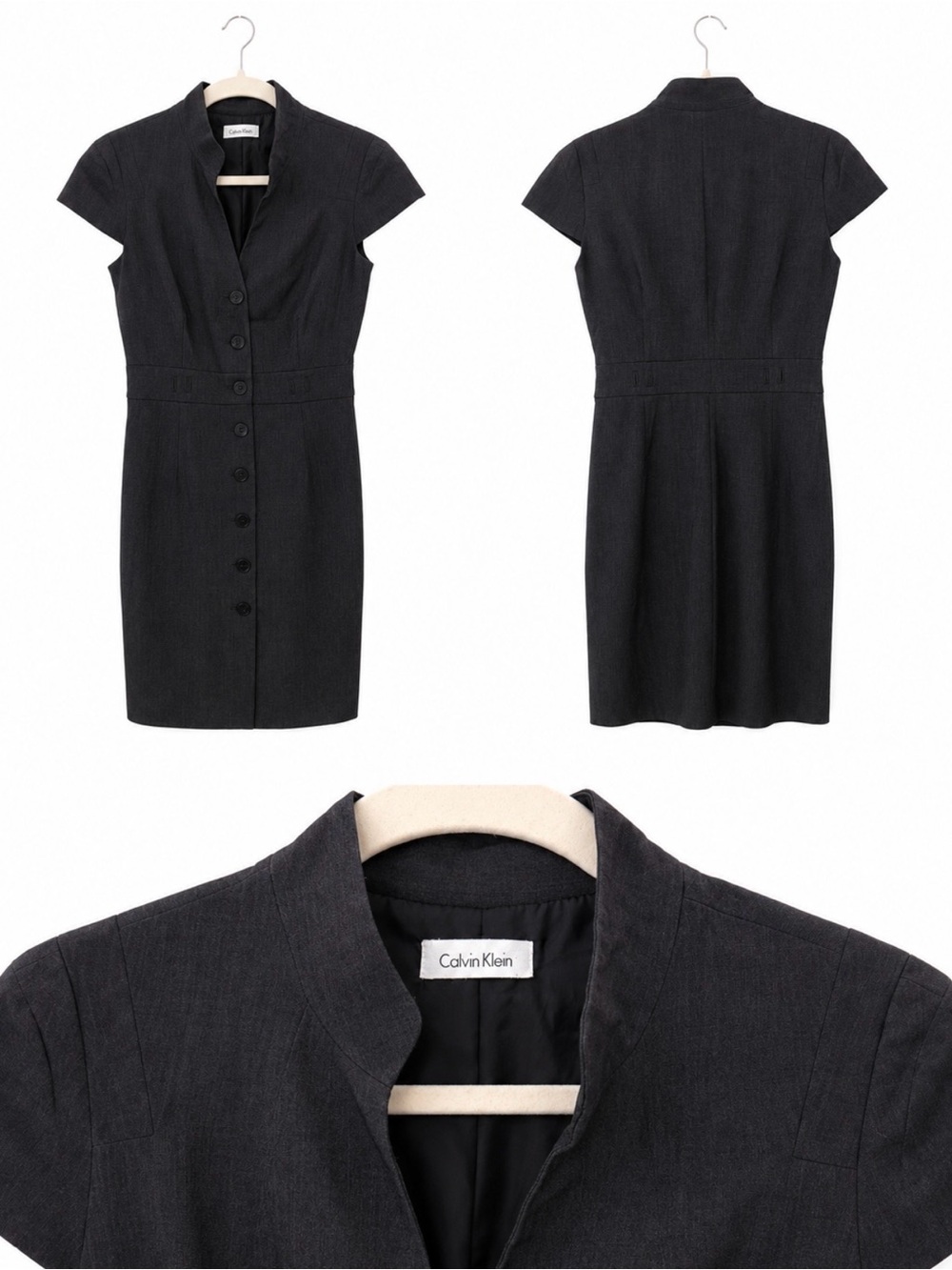 Calvin Klein Dark Charcoal Cap-Sleeve Button Sheath Dress